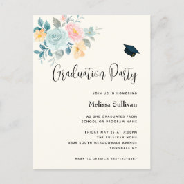 Roze & Blue Flower Bouquet Afstuderen Invitation Briefkaart