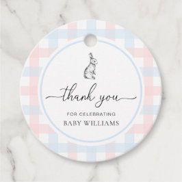 Roze Blue Gingham Bunny Rabbit Baby shower Bedankjes Labels