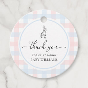Roze Blue Gingham Bunny Rabbit Baby shower Bedankjes Labels