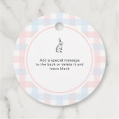 Roze Blue Gingham Bunny Rabbit Baby shower Bedankjes Labels (Achterkant)
