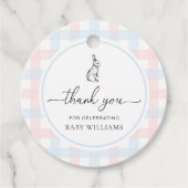Roze Blue Gingham Bunny Rabbit Baby shower Bedankjes Labels (Voorkant)