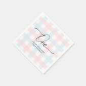 Roze Blue Gingham First Birthday Paper Napkin Servet (Hoek)