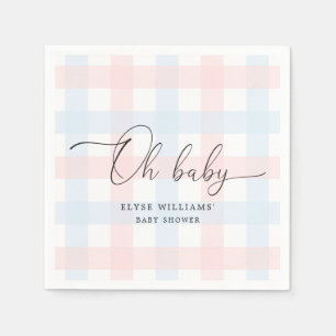 Roze Blue Gingham Oh Baby Paper Napkin Servet
