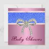 Roze Blue Glitter Diamond Bow Baby shower Invite Kaart (Voorkant)