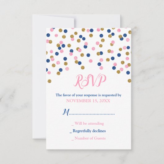 Roze Blue Gold Confetti Baby shower RSVP-kaarten RSVP Kaartje (Voorkant)