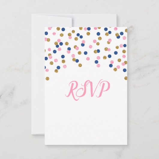 Roze Blue Gold Confetti Baby shower RSVP-kaarten RSVP Kaartje (Achterkant)