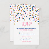 Roze Blue Gold Confetti Baby shower RSVP-kaarten RSVP Kaartje (Voorkant / Achterkant)