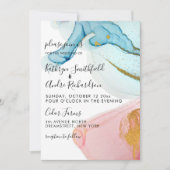 Roze Blue Gold Waterverf Weddenschap Kaart (Voorkant)