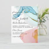 Roze Blue Gold Waterverf Weddenschap Kaart (Staand voorkant)