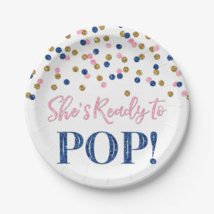 Roze Blue Gold Ze is klaar om Baby shower te Poppe Papieren Bordje