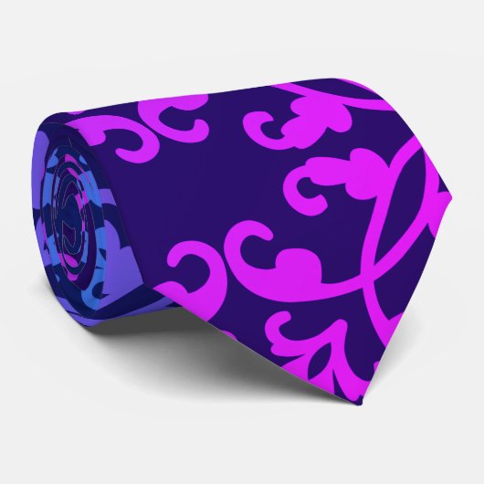 Roze Blue Green Damask Patroon Stropdas (Opgerold)