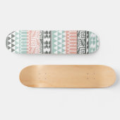 Roze Blue Grey Abstract Aztec Tribal Print Patroon Skateboard (Horizontaal)