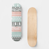 Roze Blue Grey Abstract Aztec Tribal Print Patroon Skateboard (Voorkant)