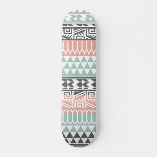 Roze Blue Grey Abstract Aztec Tribal Print Patroon Skateboard (Voorkant)