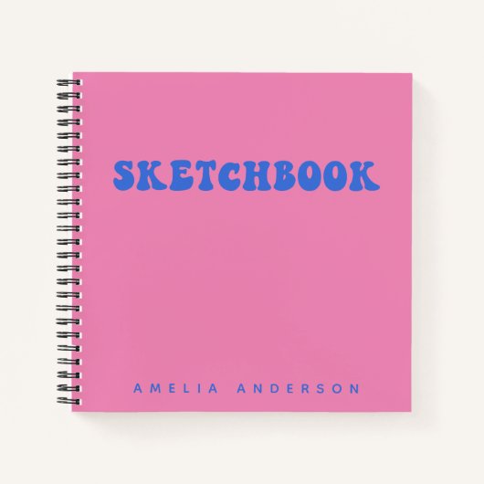 Roze Blue Groovy Sketchbook - Gepersonaliseerde na Notitieboek (Voorkant)