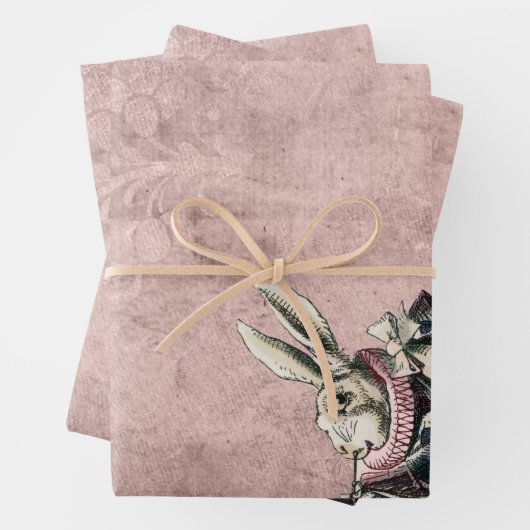 Roze Blue Herald White Rabbit Alice in Wonderland Inpakpapier Vel (In situ)