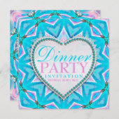 Roze Blue Mandala Bohemian Dinner Party Uitnodigin Kaart (Voorkant / Achterkant)