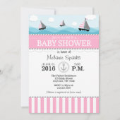 Roze Blue Nautical Baby shower Invitation Kaart (Voorkant)