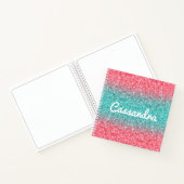 Roze Blue Ombre Glitter Monogram Sketchbook Notitieboek (Binnen)