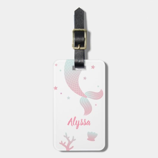 Roze Blue Ombre Mermaid Tail Girls Bagagelabel (Voorkant verticaal)
