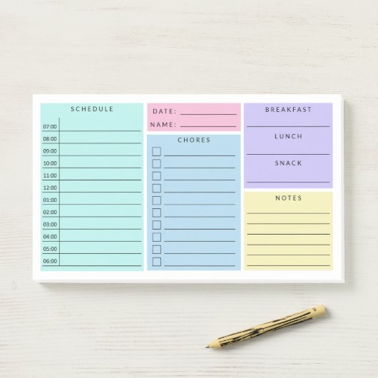Roze Blue Paars Daily Home School Schedule Post-it® Notes (Op bureau)