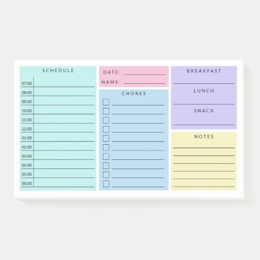 Roze Blue Paars Daily Home School Schedule Post-it® Notes (Voorkant)