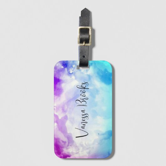 Roze Blue Pastel Artistic Waterverf Trendy Script Bagagelabel (Voorkant (verticaal))