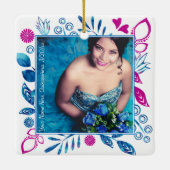 Roze, Blue Quinceanera-Ornament voor kerstfoto's Keramisch Ornament (Achterkant)