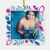 Roze, Blue Quinceanera-Ornament voor kerstfoto's Keramisch Ornament (Voorkant)
