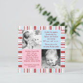 Roze & Blue Sibling Foto Birthday Uitnodiging (Staand voorkant)