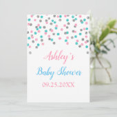 Roze Blue Silver Confetti Gender Neutrale Shower Kaart (Staand voorkant)