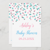 Roze Blue Silver Confetti Gender Neutrale Shower Kaart (Voorkant / Achterkant)