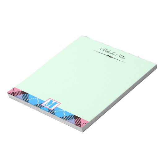 Roze Blue Tartan Aangepaste naam van het script Notitieblok (Linkerzijde)