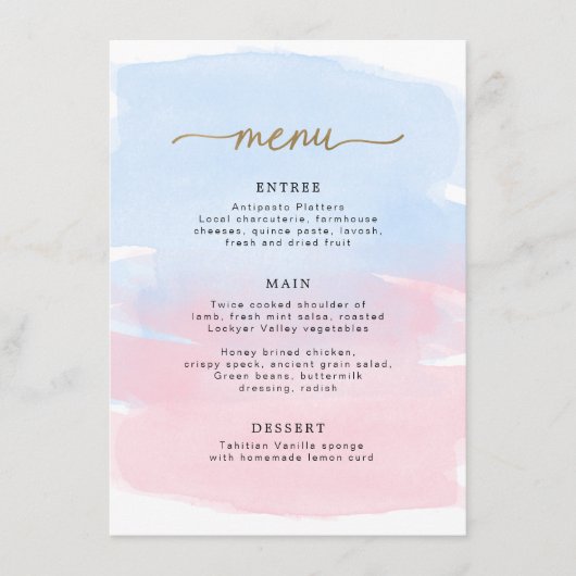 Roze Blue Waterverf Gold Menu (Voorkant)