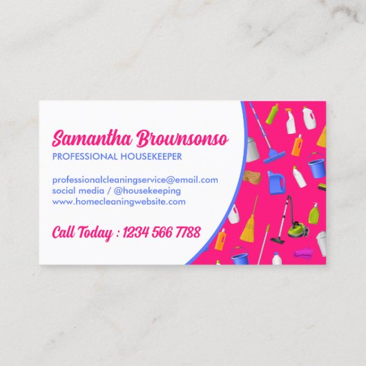 Roze Blue White Modern House Cleaning Service Visitekaartje (Achterkant)
