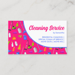 Roze Blue White Modern House Cleaning Service Visitekaartje