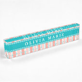 Roze Blue White Stripe Pattern met naam Naambordje