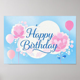 Roze bluebirthday luxe elegante extravagant poster