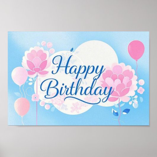 Roze bluebirthday luxe elegante extravagant poster (Voorkant)