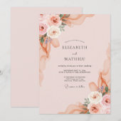 Roze Blush Abrikoos Bloemblad Bruiloft Kaart (Voorkant / Achterkant)