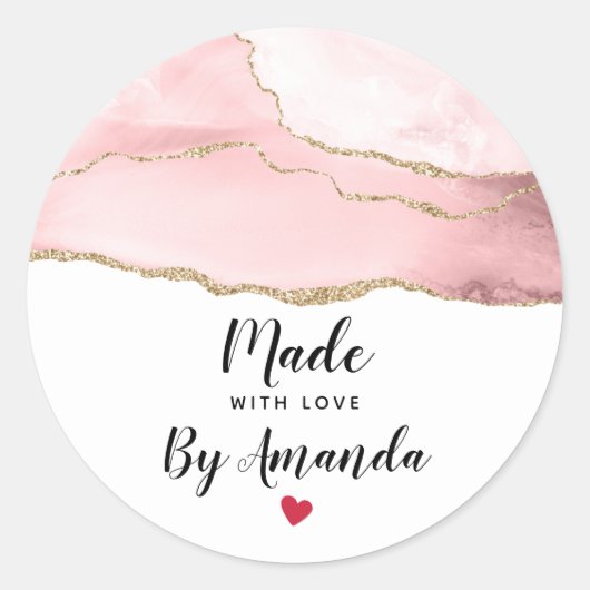Roze Blush Agaat Gemaakt met Liefde Ronde Sticker (Voorkant)