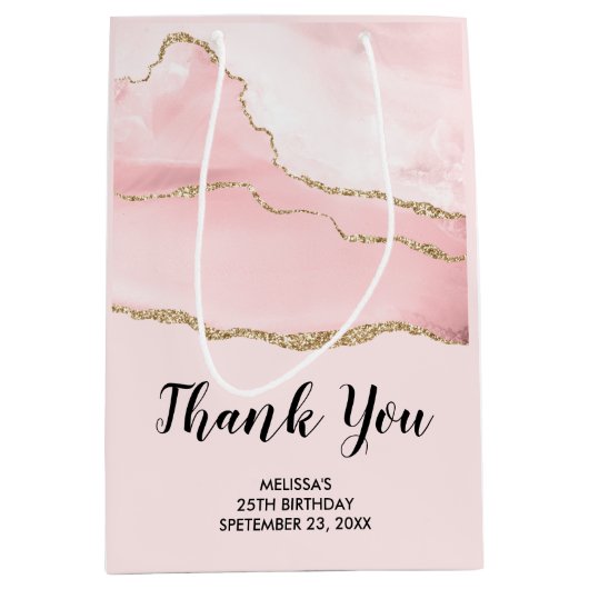 Roze Blush Agaat & Goud Lint Dank je Feest Medium Cadeauzakje (Voorkant)