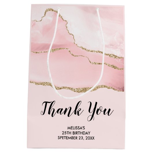 Roze Blush Agaat & Goud Lint Dank je Feest Medium Cadeauzakje (Achterkant)