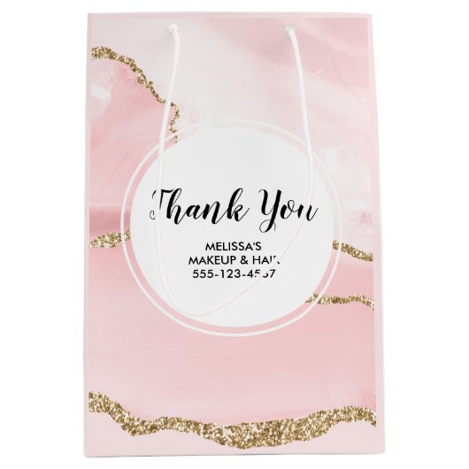 Roze Blush Agaat & Goud Lint Dank u Business Medium Cadeauzakje (Voorkant)