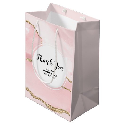 Roze Blush Agaat & Goud Lint Dank u Business Medium Cadeauzakje (Voorkant Gekanteld)