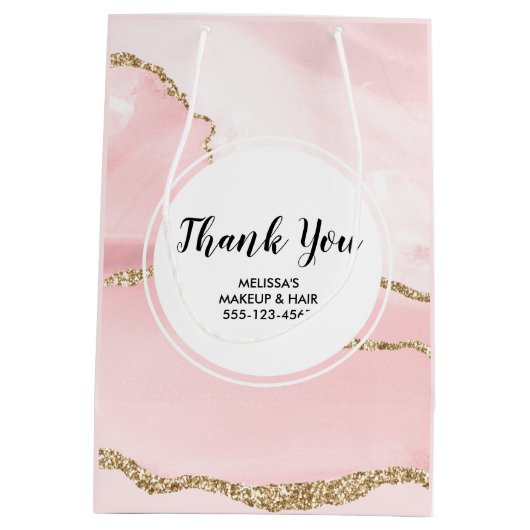 Roze Blush Agaat & Goud Lint Dank u Business Medium Cadeauzakje (Achterkant)