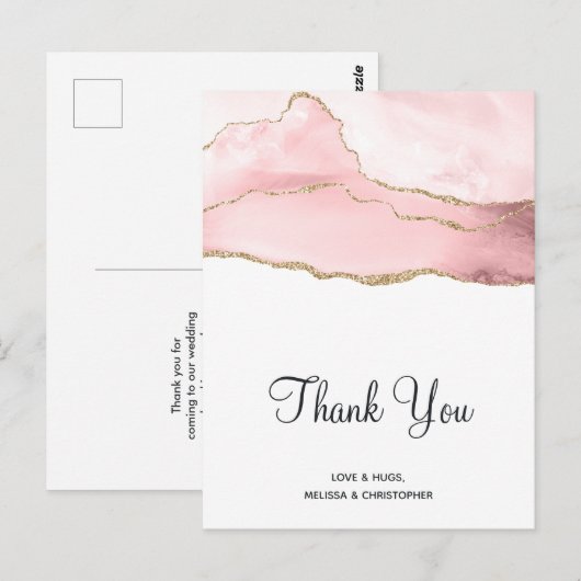 Roze Blush Agaat met gouden lint bruiloft Bedankt Briefkaart (Voorkant / Achterkant)