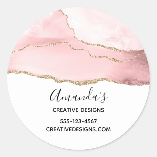 Roze Blush Agaat met gouden lint Elegant Business Ronde Sticker (Voorkant)