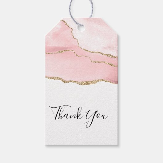 Roze Blush Agaat met Gouden Lint Elegante Bedankt Cadeaulabel (Voorkant)