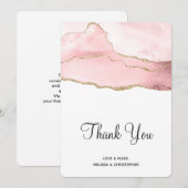Roze Blush Agaat met Gouden Lint Elegante Bruiloft Bedankkaart (Voorkant / Achterkant)